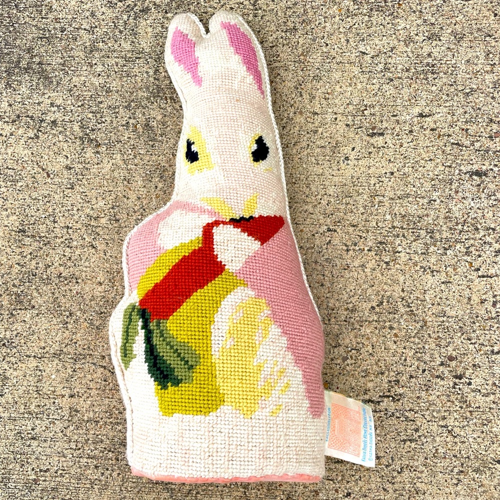 Vintage Katha Diddell Needlepoint Cross-stitch Bunny Rabbit Pillow Doll